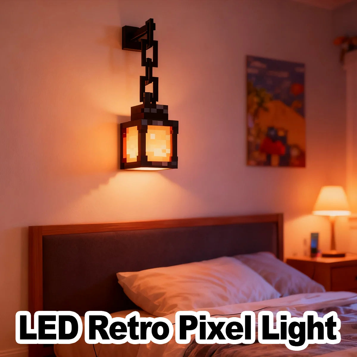 Pixel Design Led Night Light Type-C Rechargeable Remote Control Rgb Game Room Lights Multicolor Cartoon Style Lantern Wall Lamp